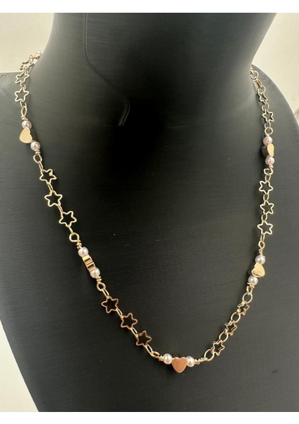 Yıldız ve Kalp Detaylı Metalik Kolye Enerjik ve Romantik Tasarım fiyatları