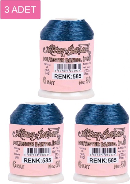 3 Adet Altınbaşak Oya ve Dantel İpi 20 gr - - No: 585