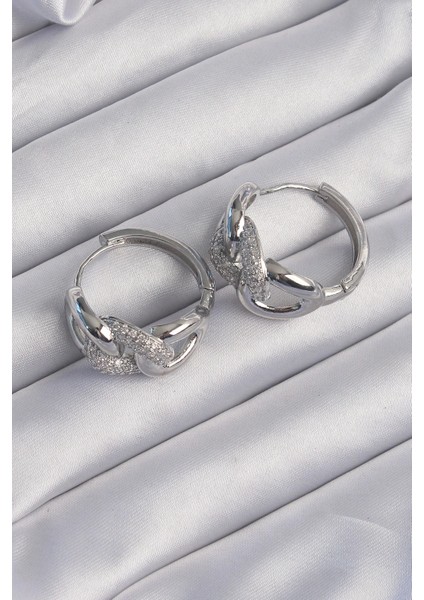 Pirinç Gümüş Renk Zirkon Taşlı Samanyolu Küpe modelleri