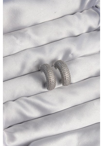 Pirinç Gümüş Renk Zirkon Taşlı Yarım Halka Küpe fiyatları