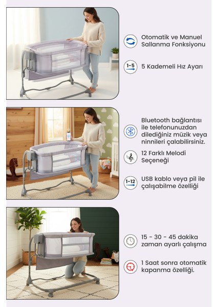 Siena 3in1 Elektrikli Otomatik Sallanır Anne Yanı Beşik Oyun Parkı indirimleri