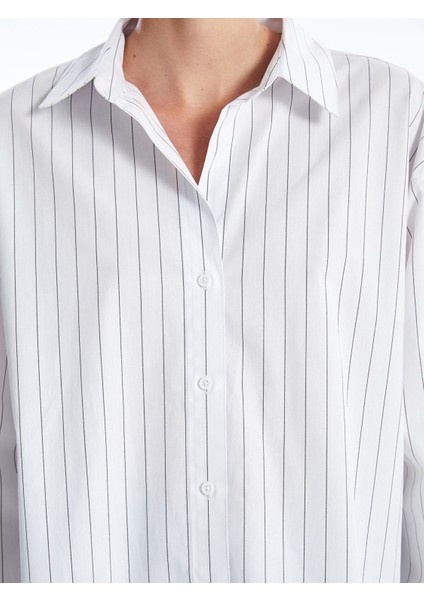 Yeni Sezon Çizgili Uzun Kollu Oversize Kadın Gömlek modelleri