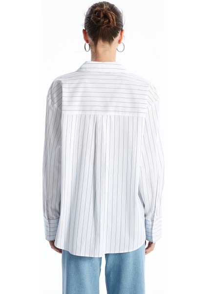 Yeni Sezon Çizgili Uzun Kollu Oversize Kadın Gömlek indirimleri