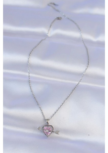 316L Çelik Zincir Gümüş Renk Pembe Zirkon Taşlı Eros Kolye fiyatları