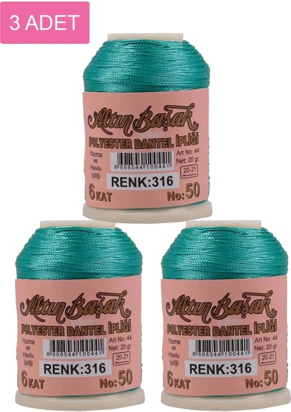 3 Adet Altınbaşak Oya ve Dantel İpi 20 gr - - No: 316