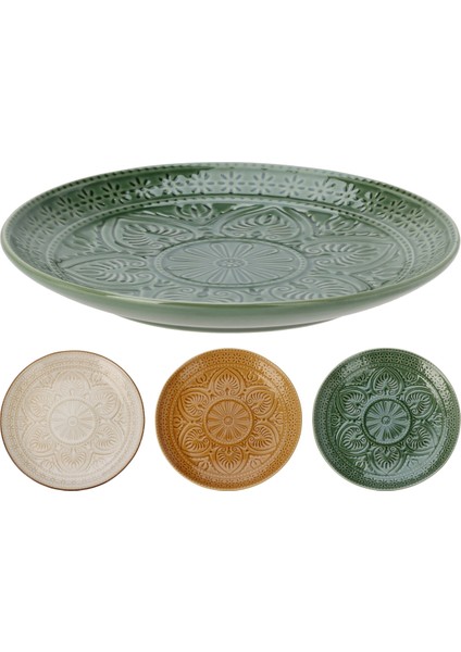 Seramik Çok Renkli Pasta Tabağı Plate Stoneware Dıa 20CM 3ASS