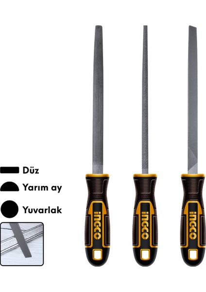 Ingco HKTFS1308 8"/200MM 3'lü Endüstriyel Eğe Seti