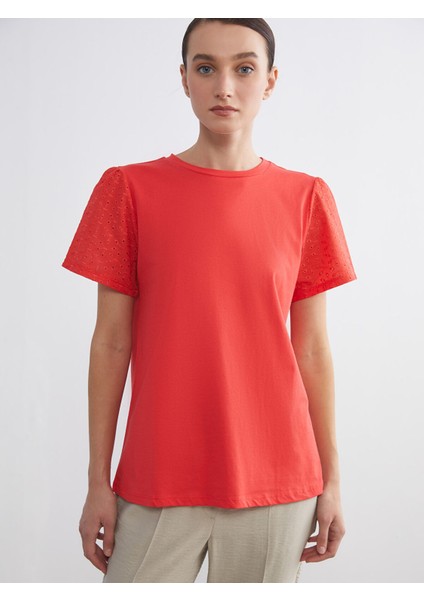 Yeni Sezon Bisiklet Yaka Ajurlu Kadın Tişört