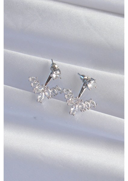 Pirinç Gümüş Renk Zirkon Taşlı V Model Küpe fiyatları