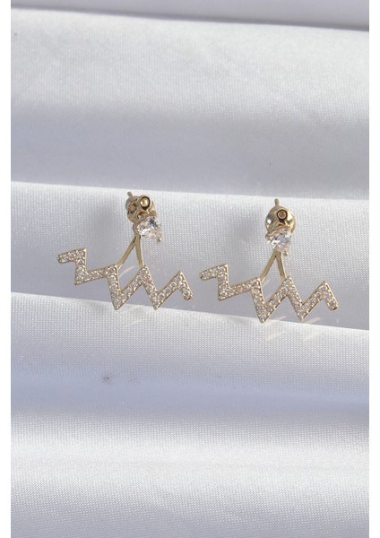 Pirinç Gold Renk Zirkon Taşlı Zikzak Küpe fiyatları