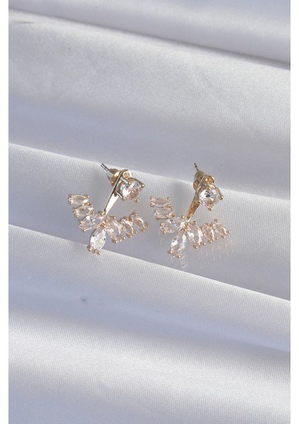 Pirinç Gold Renk Zirkon Taşlı V Model Küpe fiyatları