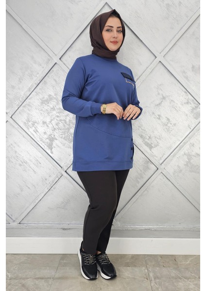 Kadın Düğme ve Cep Görünüm Detaylı Tesettür Tunik
