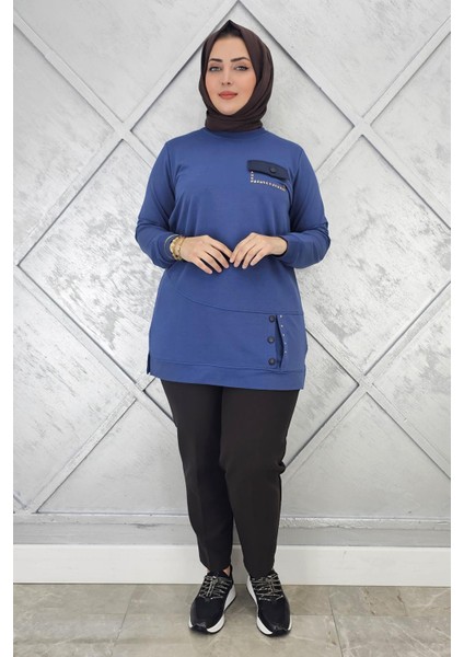 Kadın Düğme ve Cep Görünüm Detaylı Tesettür Tunik modelleri