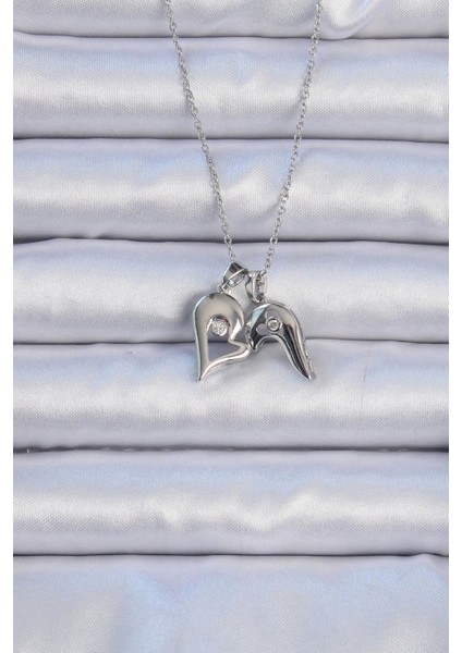 316L Çelik Zincir Gümüş Renk Zirkon Taşlı Mıknatıslı Kalp Kolye fiyatları