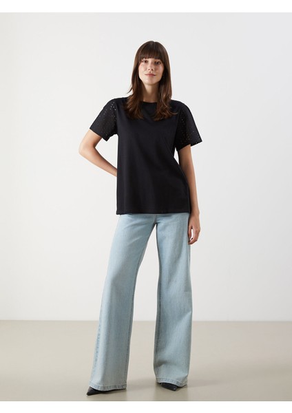 Yeni Sezon Bisiklet Yaka Ajurlu Kadın Tişört fiyatları