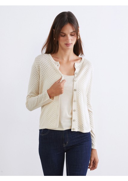 Yeni Sezon Bisiklet Yaka Ajurlu Kadın Triko Hırka