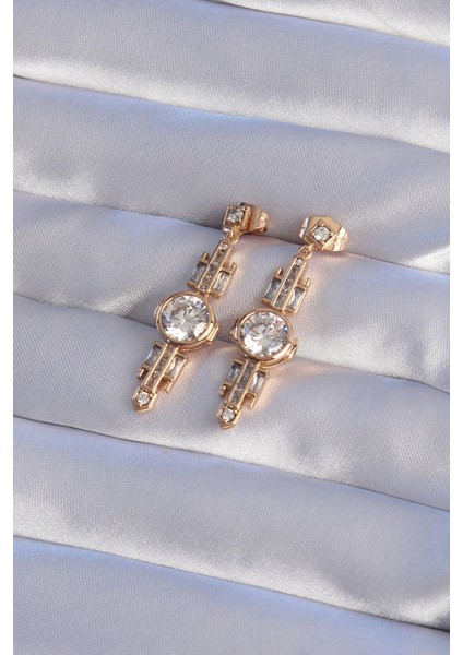 Xuping Rose Renk Zirkon Taşlı Geometrik Sallantılı Küpe fiyatları