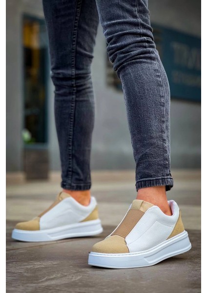 Xmpdby KB-007 Kuback Beyaz Bej Yüksek Taban Tek Bant Bağcıksız Günlük Erkek Ayakkabı (Numara: 41) fiyatları