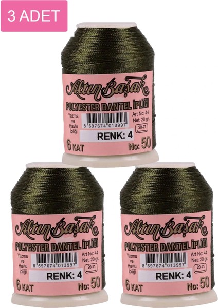 3 Adet Altınbaşak Oya ve Dantel İpi 20 gr - - No: 004