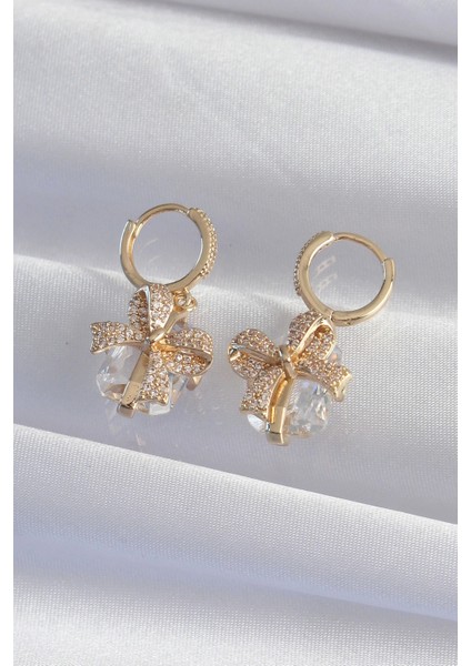 Pirinç Gold Renk Iri Zirkon Taşlı Fiyonk Model Halka Küpe fiyatları