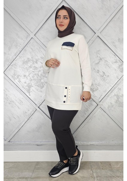 Kadın Düğme ve Cep Görünüm Detaylı Tesettür Tunik