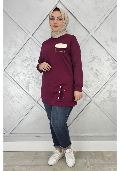 Kadın Düğme ve Cep Görünüm Detaylı Tesettür Tunik
