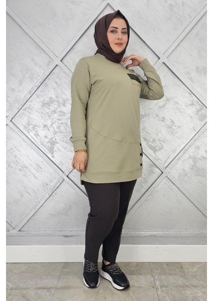 Kadın Düğme ve Cep Görünüm Detaylı Tesettür Tunik