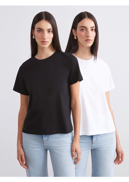 Yeni Sezon Bisiklet Yaka Kadın Tişört 2'li