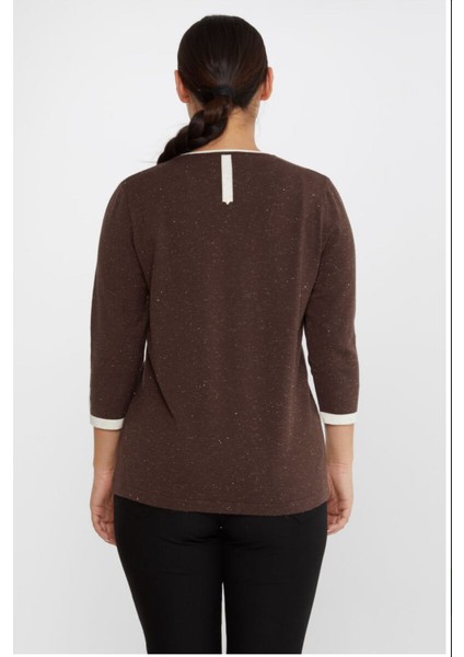Kazee Kadın Kahve Simli Kol Detaylı Triko Kazak modelleri