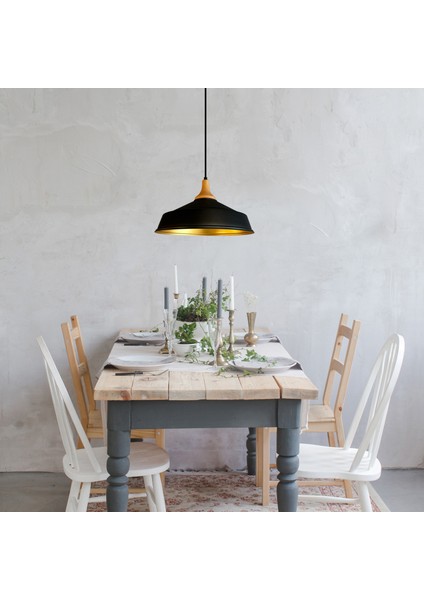 Siyah Asaletli Ahşap Ters Mantar Kafa Tekli Avize Retro Sarkıt Ofis Showroom Salon Mutfak Avizeleri fırsatları