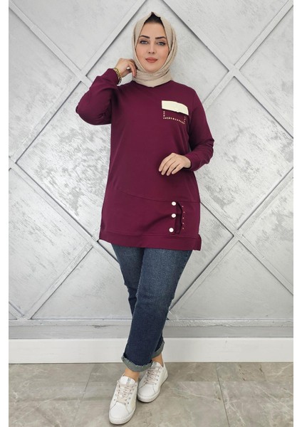 Kadın Düğme ve Cep Görünüm Detaylı Tesettür Tunik modelleri
