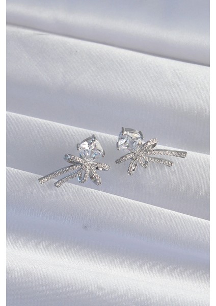 Pirinç Gümüş Renk Kare Zirkon Taşlı Fiyonk Küpe fiyatları