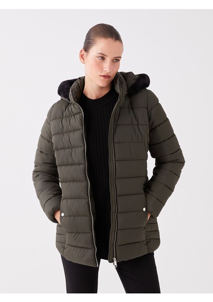Yeni Sezon Kadın Kapüşonlu Düz Şişme Mont