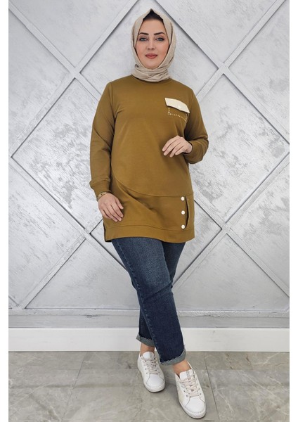 Kadın Düğme ve Cep Görünüm Detaylı Tesettür Tunik