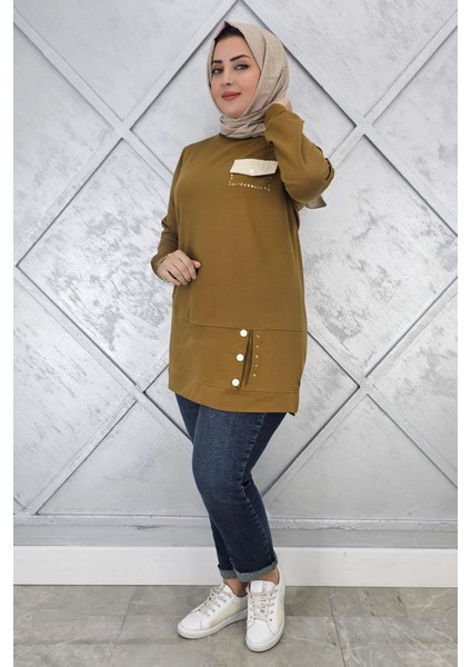 Kadın Düğme ve Cep Görünüm Detaylı Tesettür Tunik modelleri