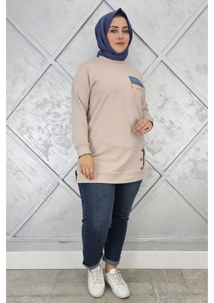 Kadın Düğme ve Cep Görünüm Detaylı Tesettür Tunik