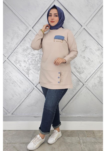 Kadın Düğme ve Cep Görünüm Detaylı Tesettür Tunik fiyatları