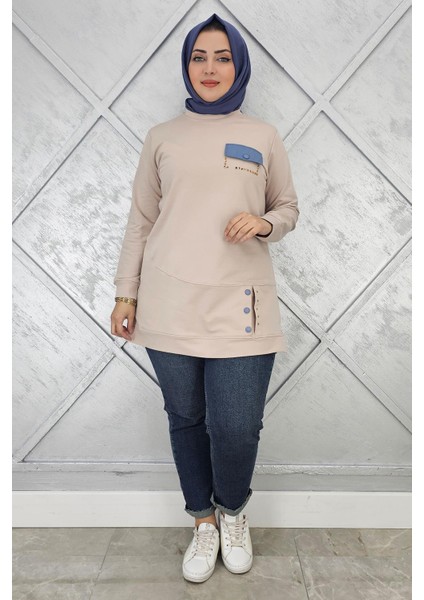 Kadın Düğme ve Cep Görünüm Detaylı Tesettür Tunik modelleri