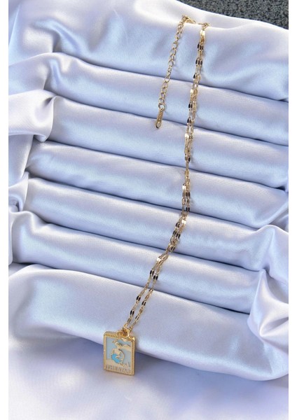 316L Çelik Zincir Altın Renk Mavi Mineli Tarot Kolye fiyatları