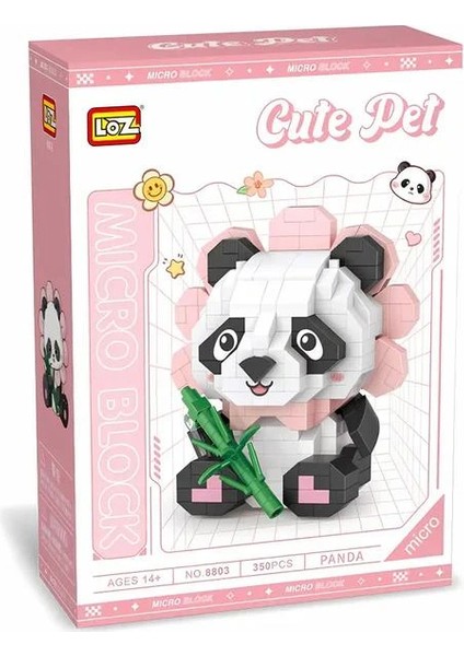 Vagonlıfe Loz 8803 Oturan Sevimli Çiçek Panda 350 Parça Block Oyuncak 14+