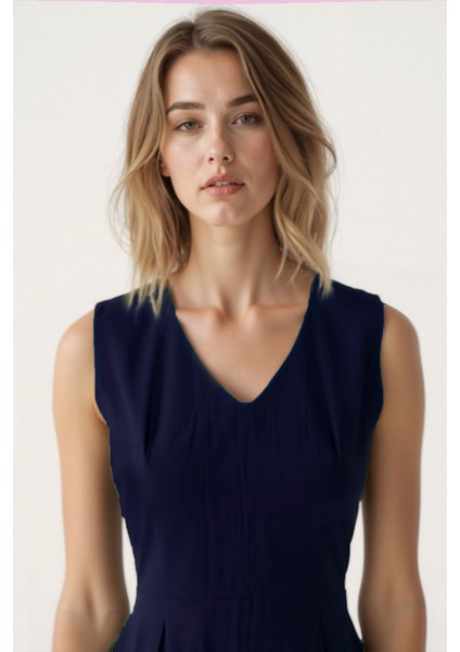 V Yaka Kuşaklı Krinkıl Kumaş Midi Elbise modelleri