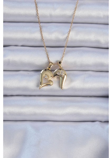 316L Çelik Zincir Altın Renk Zirkon Taşlı Mıknatıslı Kalp Kolye modelleri