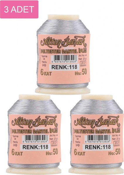 3 Adet Altınbaşak Oya ve Dantel İpi 20 gr - - No: 118