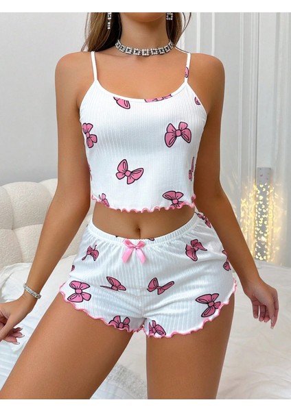 Venüsshopping- Kadın Fiyonklu Beyaz Şortlu Pijama Takımı fırsatları