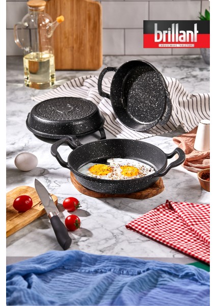 Decorev Lüks 3 Parça Döküm Tava Sahan Seti 18*20*22 cm Sinistra Yanmaz Yapışmaz Granit Sahan Seti