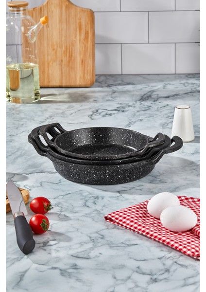 Decorev Lüks 3 Parça Döküm Tava Sahan Seti 18*20*22 cm Sinistra Yanmaz Yapışmaz Granit Sahan Seti fiyatları