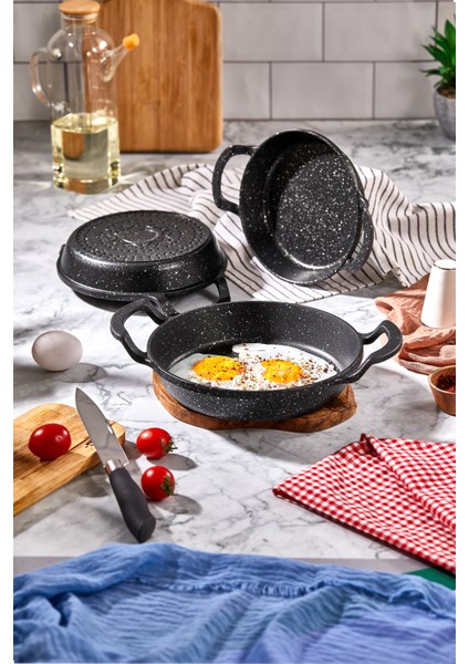 Decorev Lüks 3 Parça Döküm Tava Sahan Seti 18*20*22 cm Sinistra Yanmaz Yapışmaz Granit Sahan Seti fırsatları