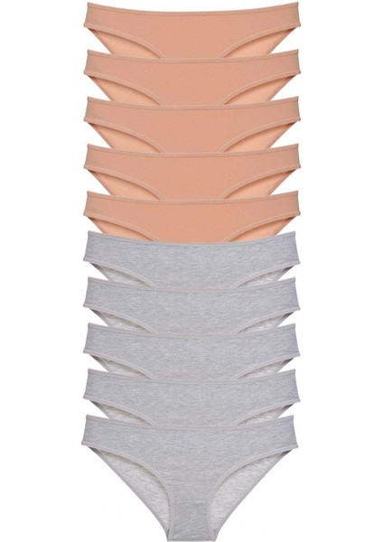 10 Adet Süper Eko Set Likralı Kadın Slip Külot Ten Gri