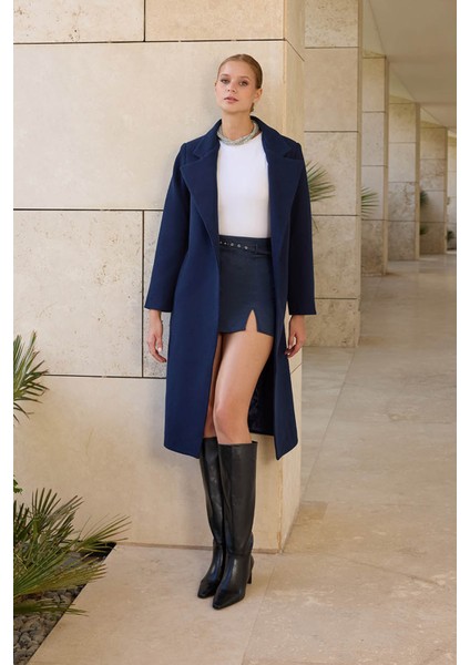 Ceket Yaka Kuşaklı Kaşe Kaban fiyatları