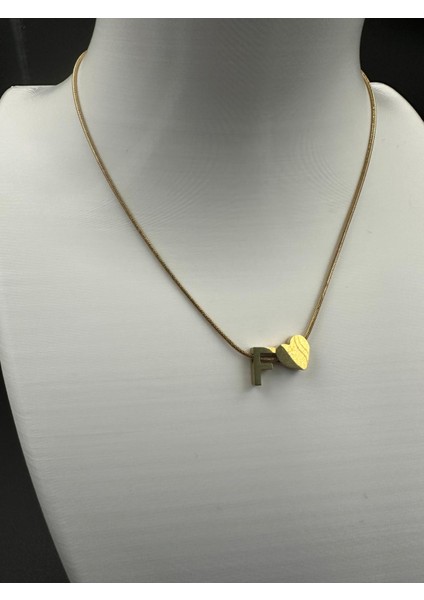 Altın Renk F Harfi ve Kalp Detaylı Çelik Kolye fiyatları